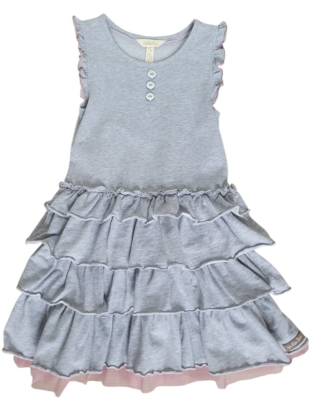 Matilda Jane Girls Pink Tulle Ruffle Twirl Gray Cotton Sleeveless Dress Size 6